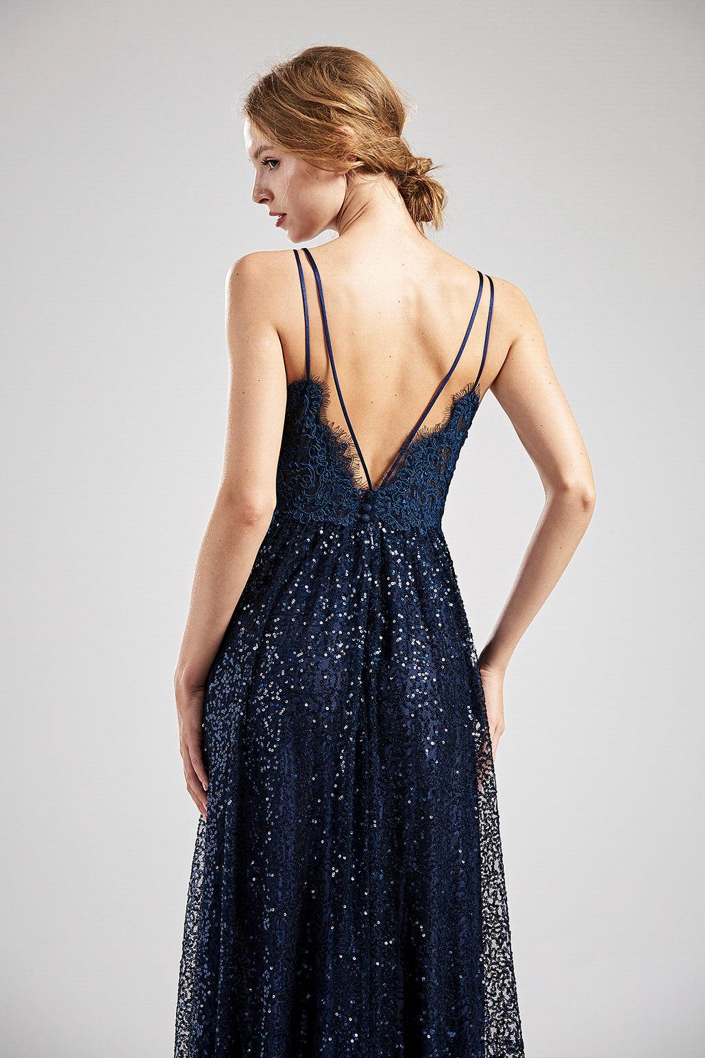 blue dress for baby girl Navy Blue Long Mermaid Prom Dress with Glitter Navy / 18