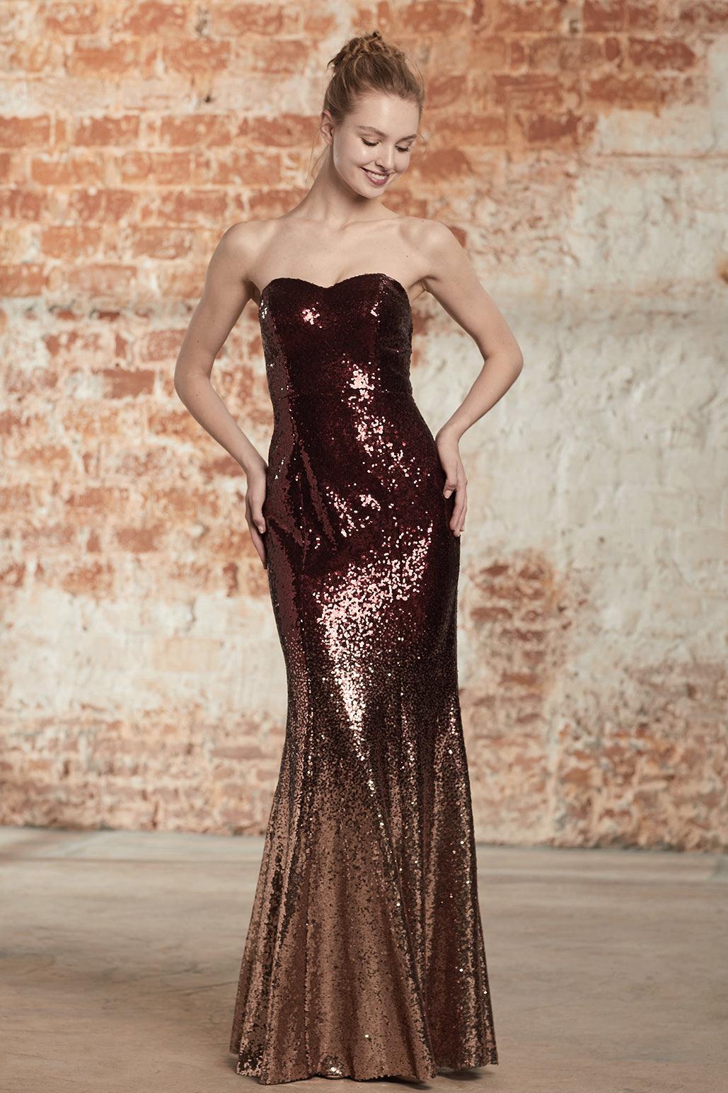 burgundy ombre sequin dress Ombre Sequins Velvet Spliced Gown in Burgundy red L