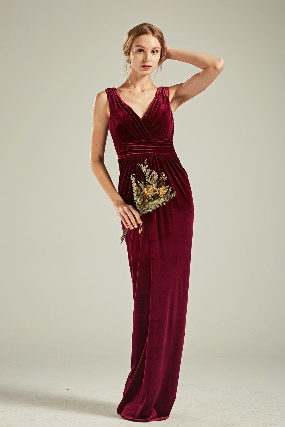 Renzrags Burgundy Bridesmaid Dress Women's Custom Velvet Bridesmaid Dress V Neck Dress HV770 Renzrags Burgundy Bridesmaid Dress Women's Custom Velvet Bridesmaid Dress V Neck Dress HV770