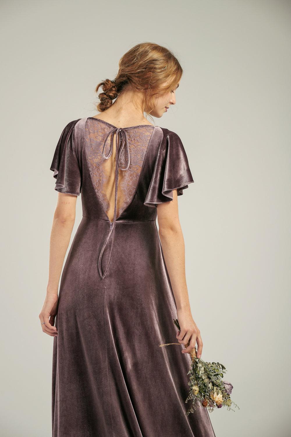 Amelia Velvet Dress Cap Sleeves Dress Bridesmaid Dress Long Custom / DarkGreen-FV78