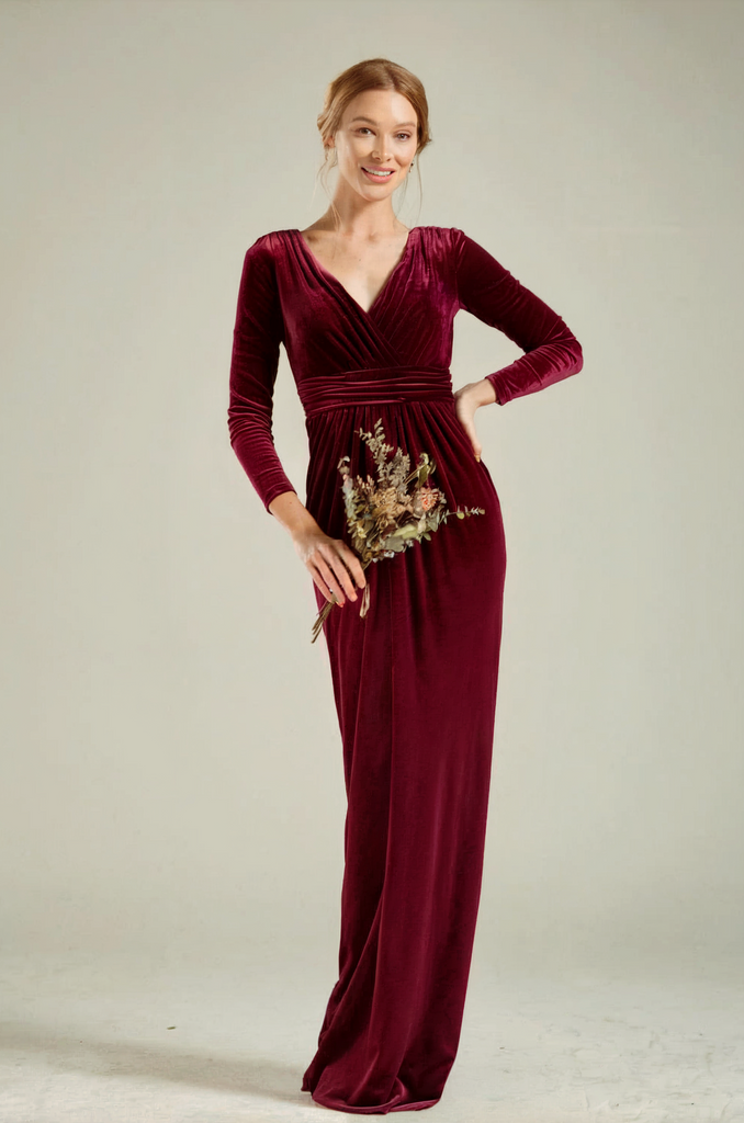 Burgundy Velvet Gown with Lace Sleeves – Renzrags Custom Velvet Sleeves / Wine-FV83
