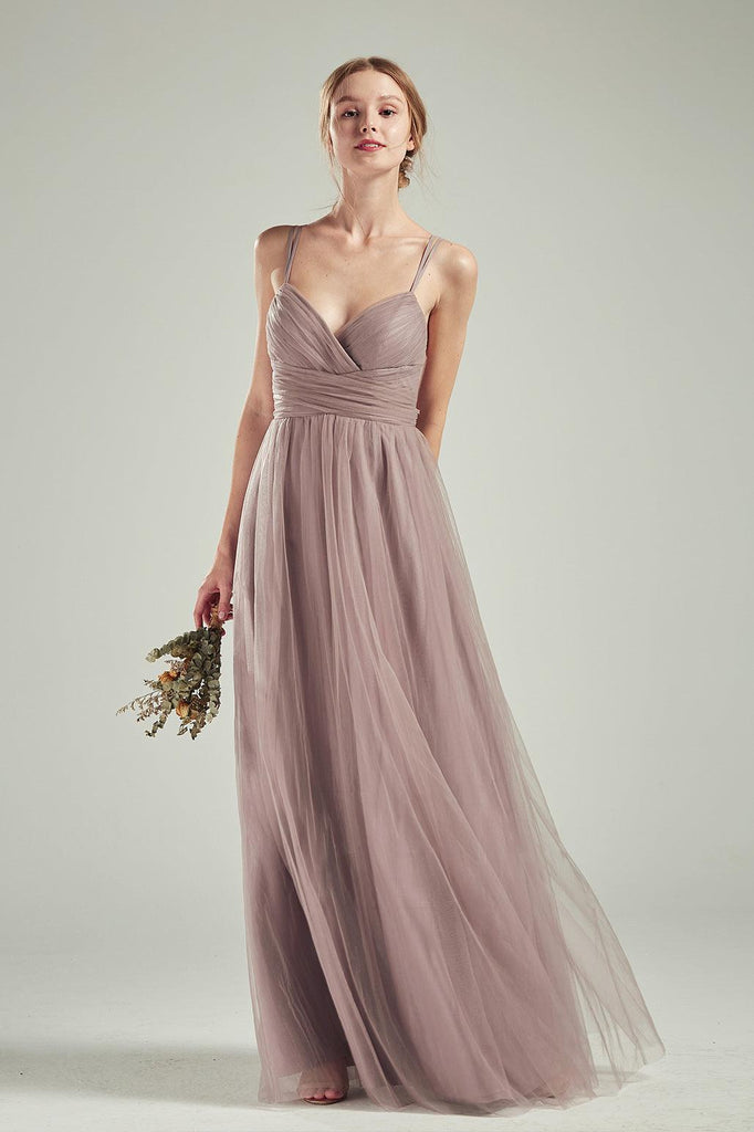 long tulle dress Lantern Long Sleeve Split Tulle Maxi Bridesmaid Dress