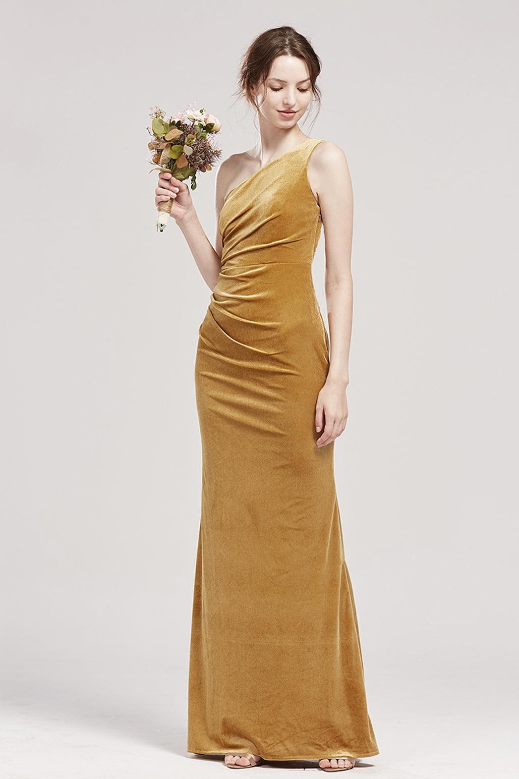 One Shoulder Dress LV553 velvet bridesmaid dress made to order custom –  RENZRAGS