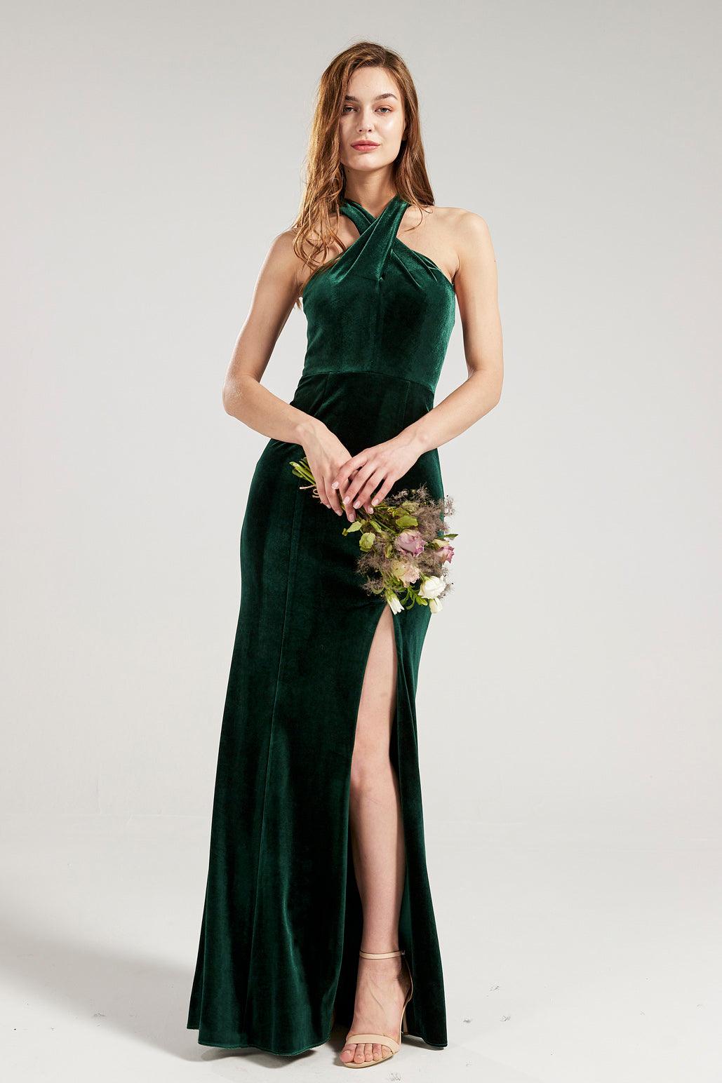 Cross Halter Sheath Bridesmaid Dress With Slit in Mist main image 1