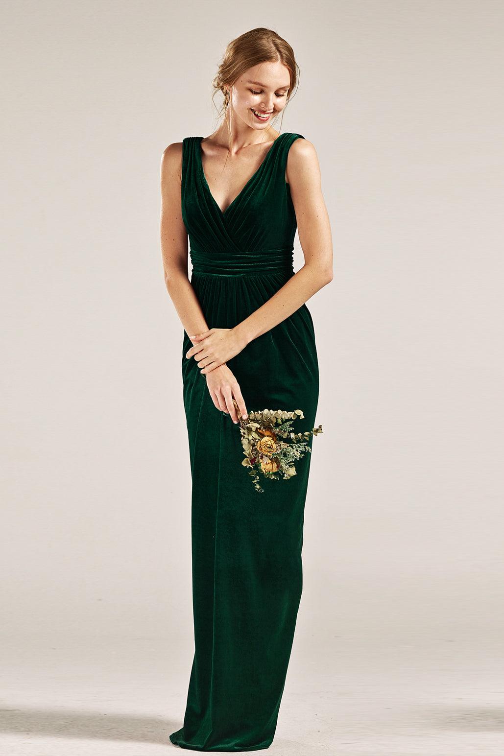 【りな様限定】acka velour long dress B253064 Chic Stretch Velvet A-line Gown with V-Neckline Tank