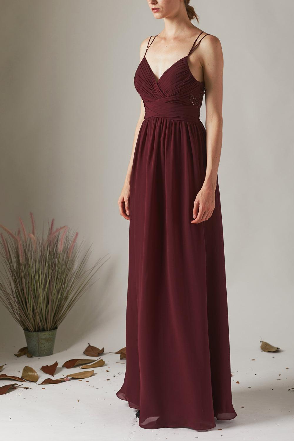 ◆Since Then◆ Rust V-neck long one-piece dress Kamila Elegant V Neck Ruffles Long Chiffon Bridesmaid Dresses