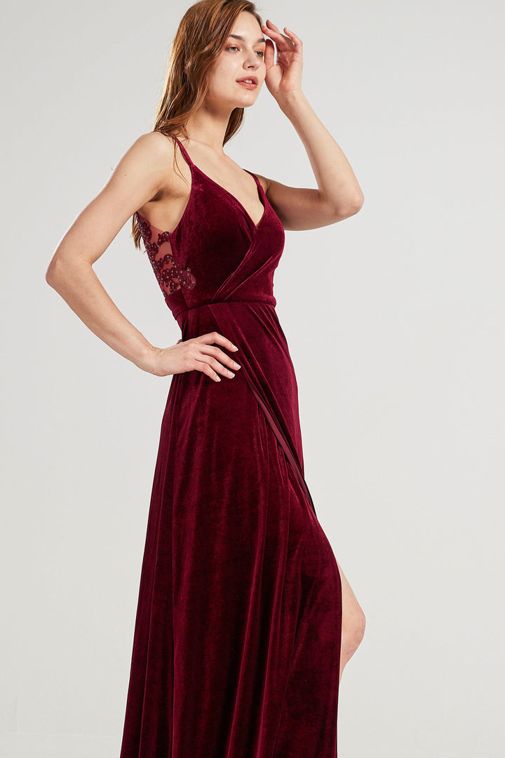 V Neck Velvet dress hv939 bridesmaid dress long V back designer dress Custom / DarkGreen-FV78