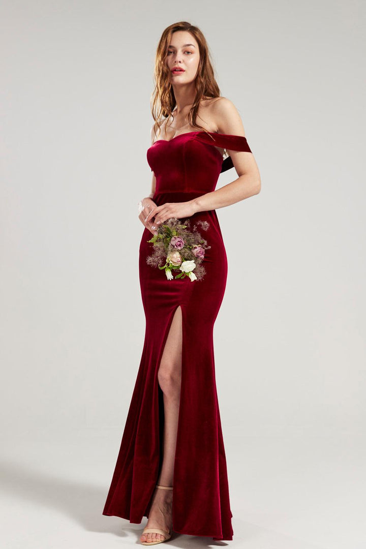 JESSA Velvet DRESS BRIDESMAID DRESS MAXI DRESS DESIGNER BURGUNDY DRESS Custom / Black-FV75