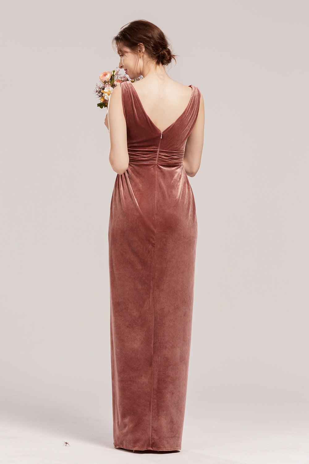 AVA Velvet Dress bridesmaid dress v neck long dress – RENZRAGS