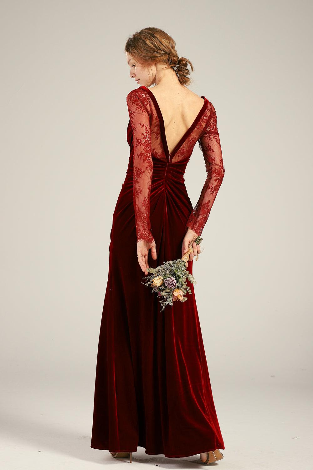 Sweetheart dress HV426 long sleeves velvet dress slit maxi dress Custom / DarkGreen-FV78 Sweetheart dress HV426 long sleeves velvet dress slit maxi dress Custom / DarkGreen-FV78