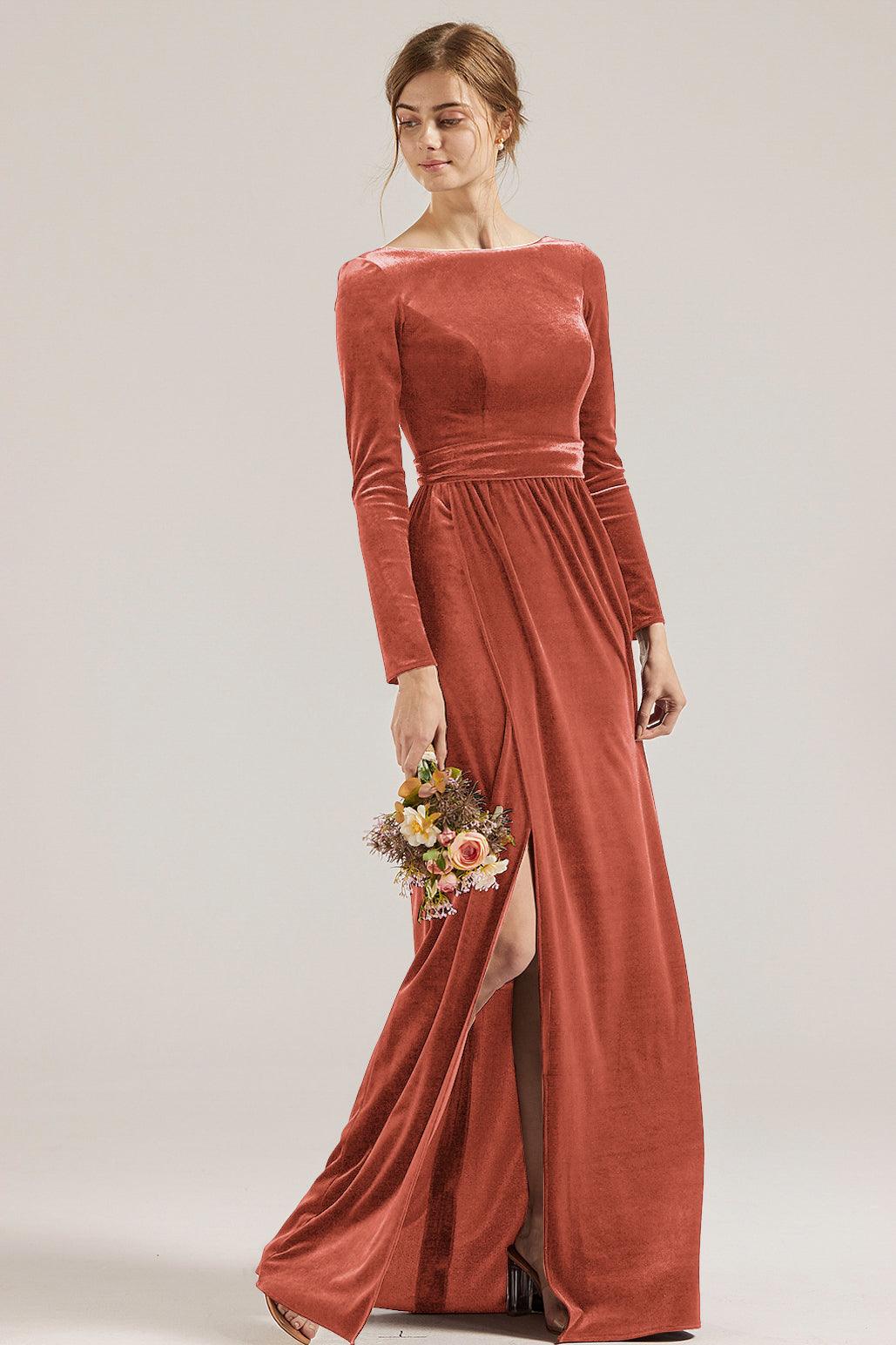 Long Sleeve Dress Velvet Bridesmaid Dress RTSCV037 Size 0 / EnglishRose-FX13