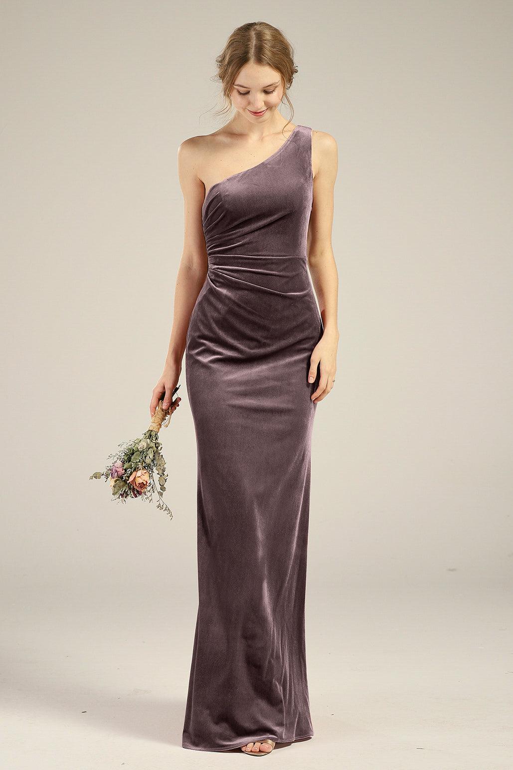 One Shoulder Dress LV553 velvet bridesmaid dress made to order custom ...
